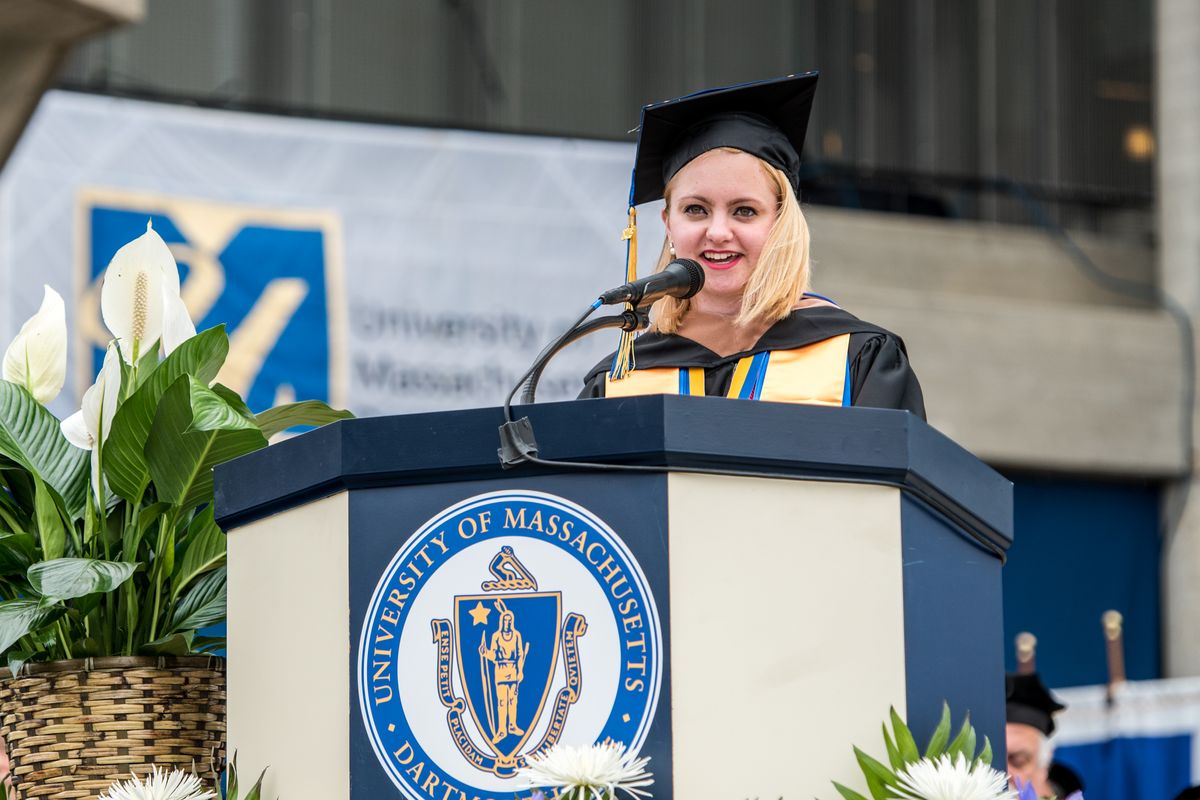 Taylor Vincent speaking at Charlton Commencement