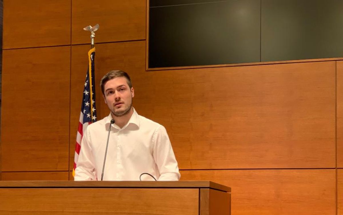 Student Nate Roberts speaking