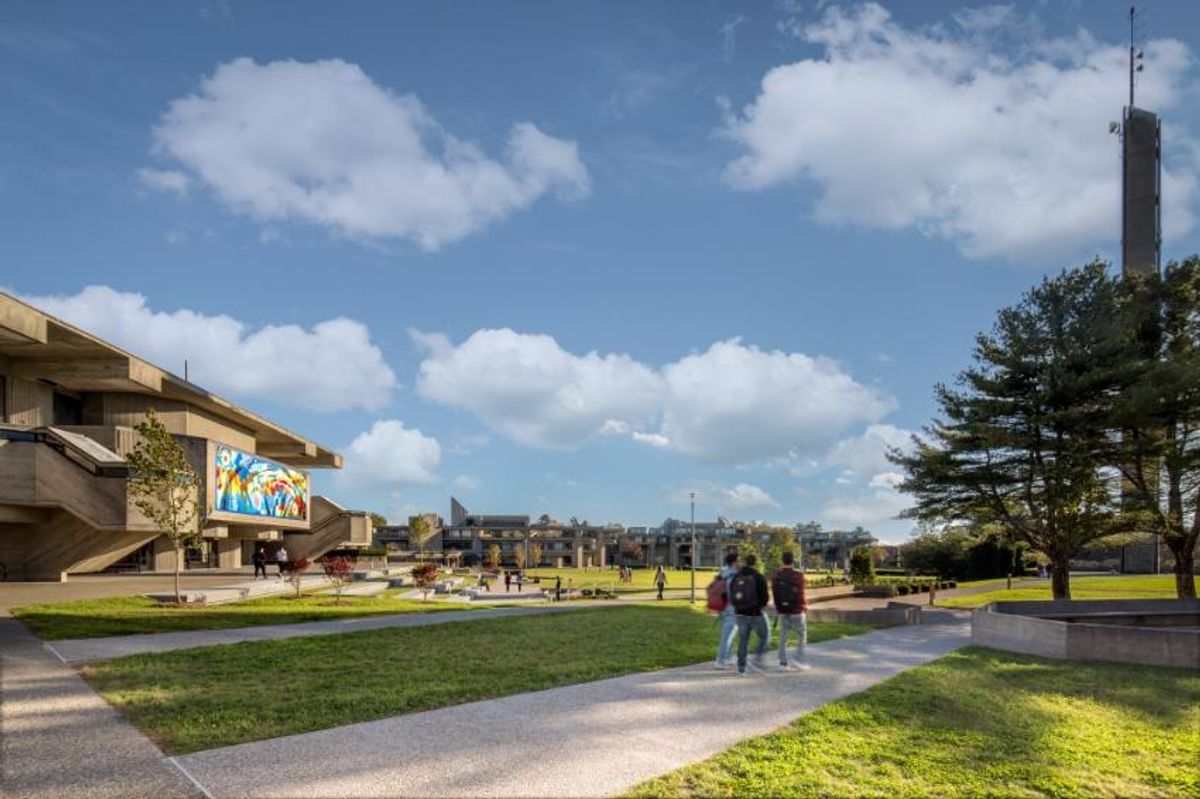  campus quad with students walking