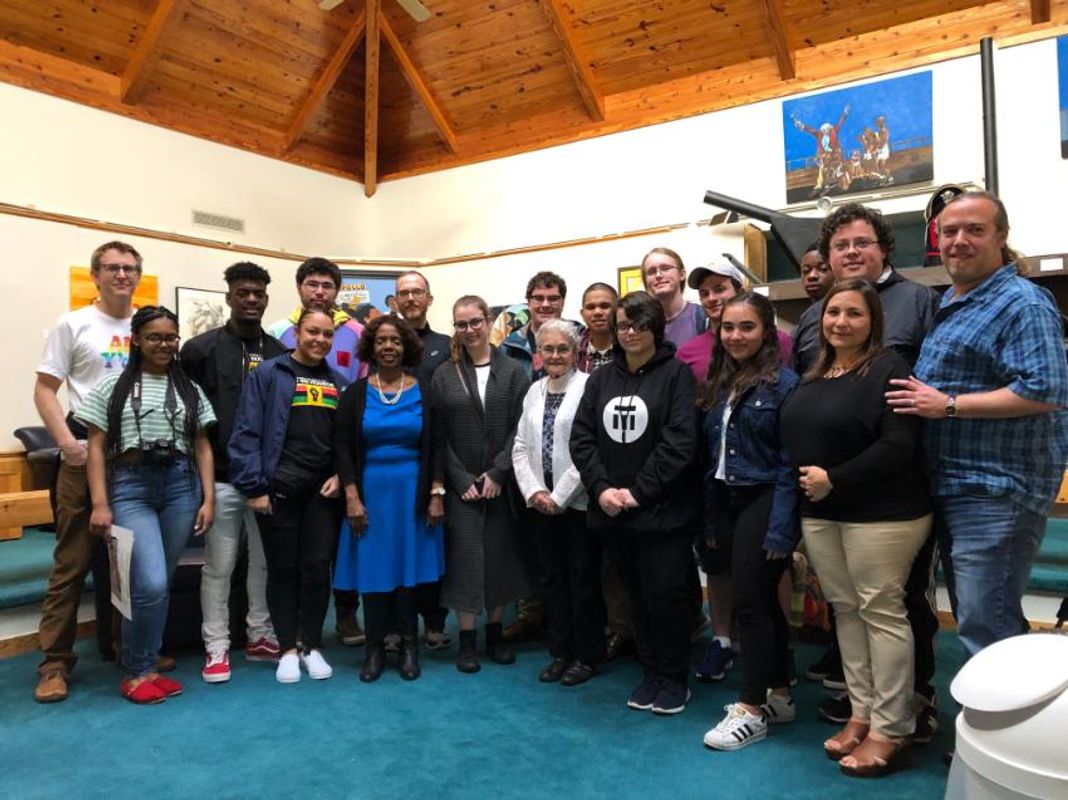 Students posing with Civil Rights activist