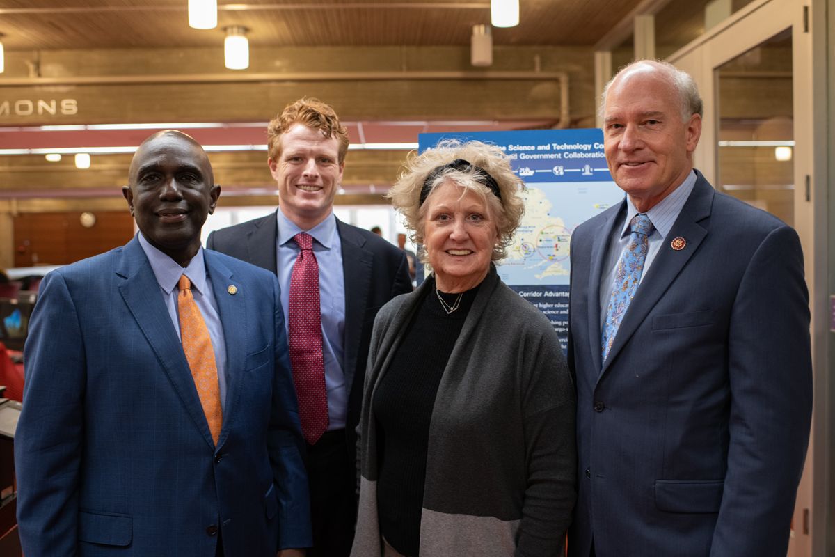 Chancellor Johnson, Congressman Kennedy, Debra Bevin of the U.S. EDA, and Congressman Keating