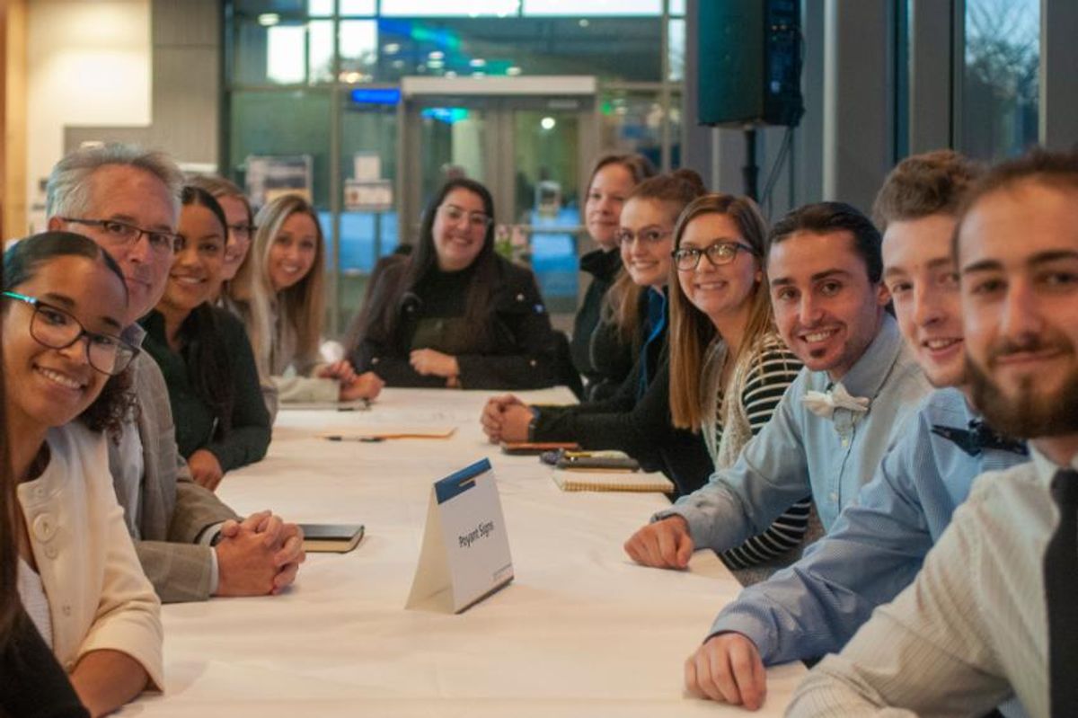 Marketing students at dinner