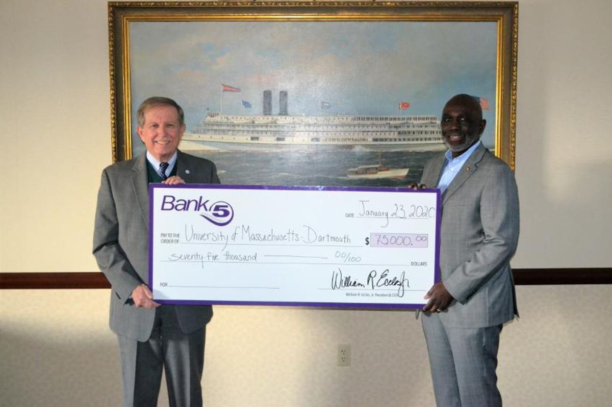 BankFive President and CEO William Eccles, Jr. and UMassD Chancellor Robert E. Johnson