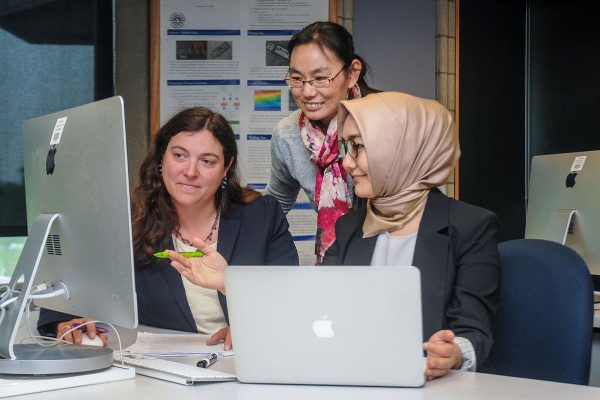 Prof. Shakhnoza at a computer