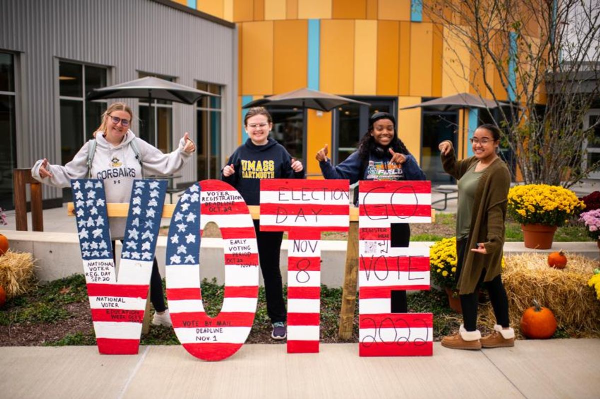 UMassD Red White and Blue Vote sign