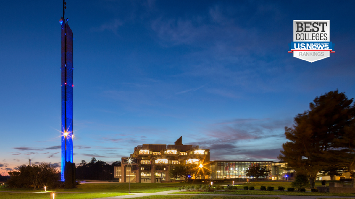 US Rankings badge on shot of campus