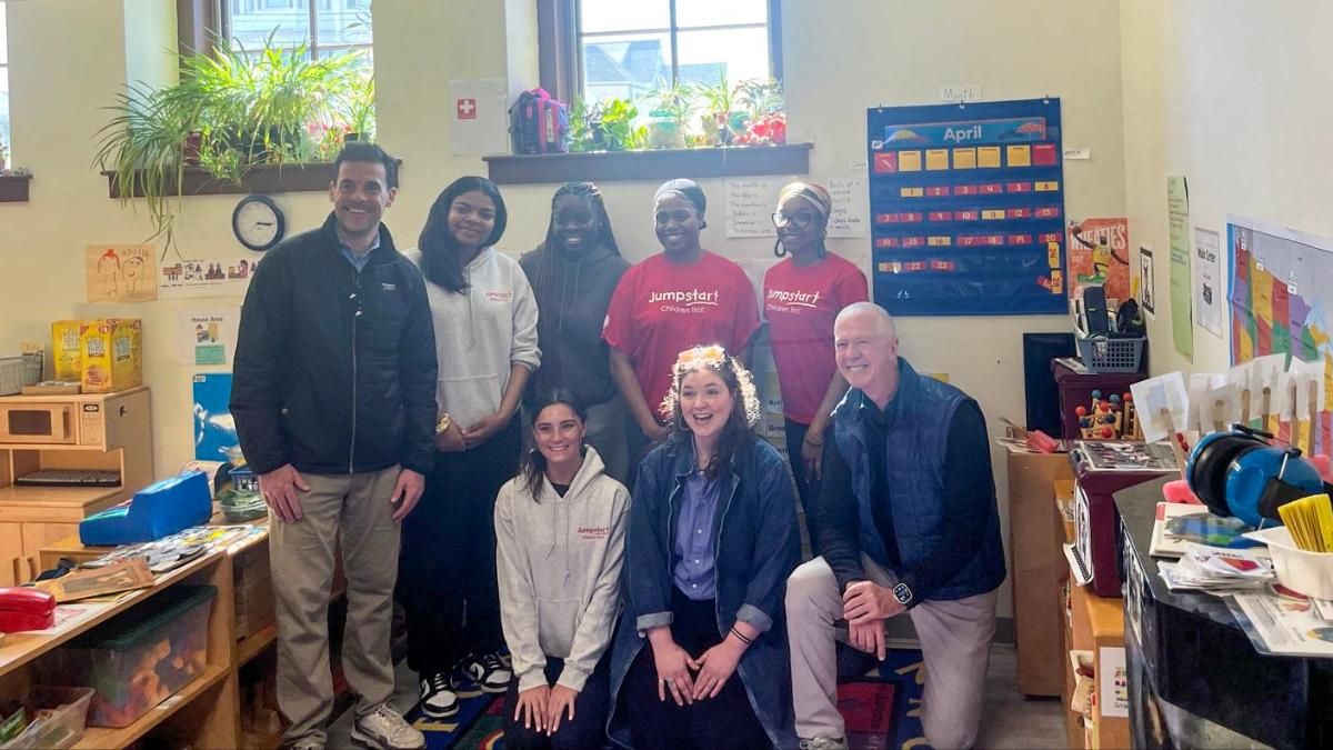 Chancellor Mark Fuller (bottom right) and Representative Chris Hendricks (top left) visit the North Star Learning Center in New Bedford.