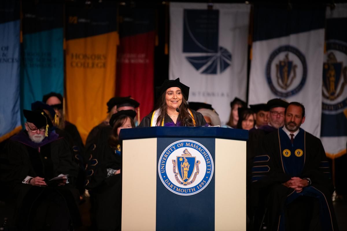Student speaker at podium