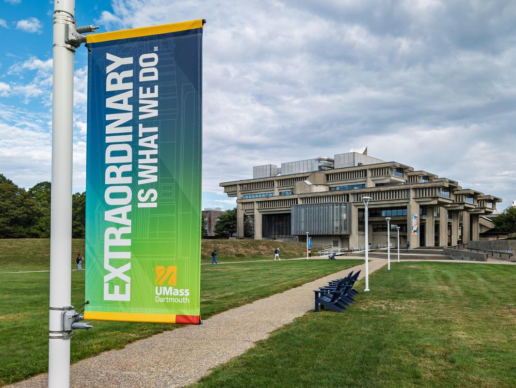 lampost banners with library in background