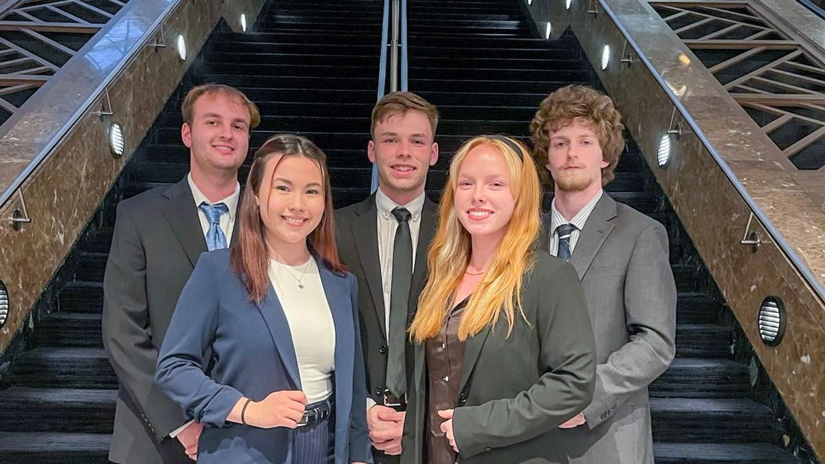 UMass Dartmouth's Collegiate DECA Executive Board for 2025-26: Christopher Peters, Melana Chu, Cody Neto, Abigail Sullivan, and Nicholas Costa.