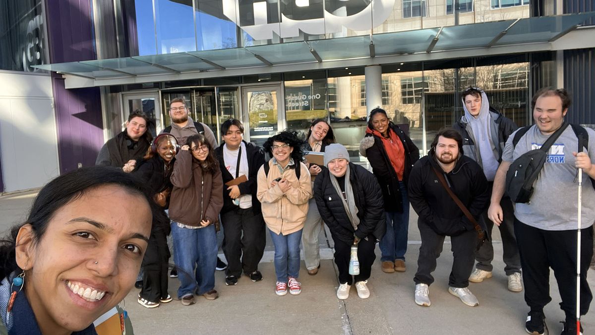 UMass Dartmouth students gathered outside the GBH building