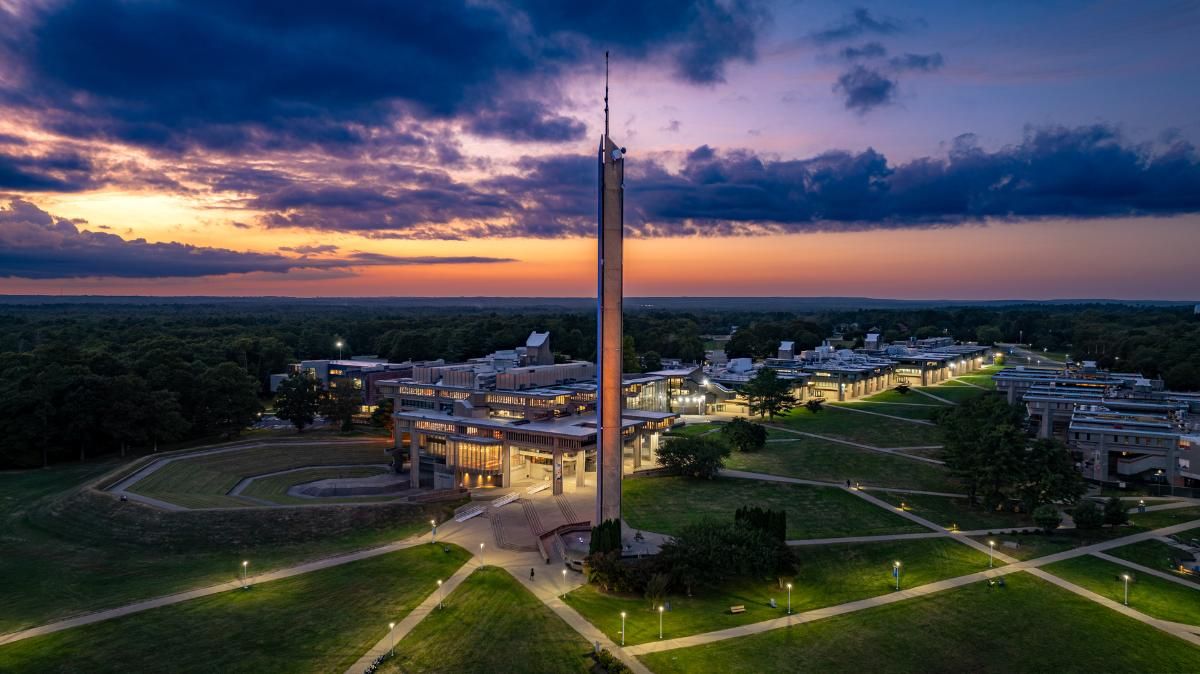 Aerial view of the Campanile at night