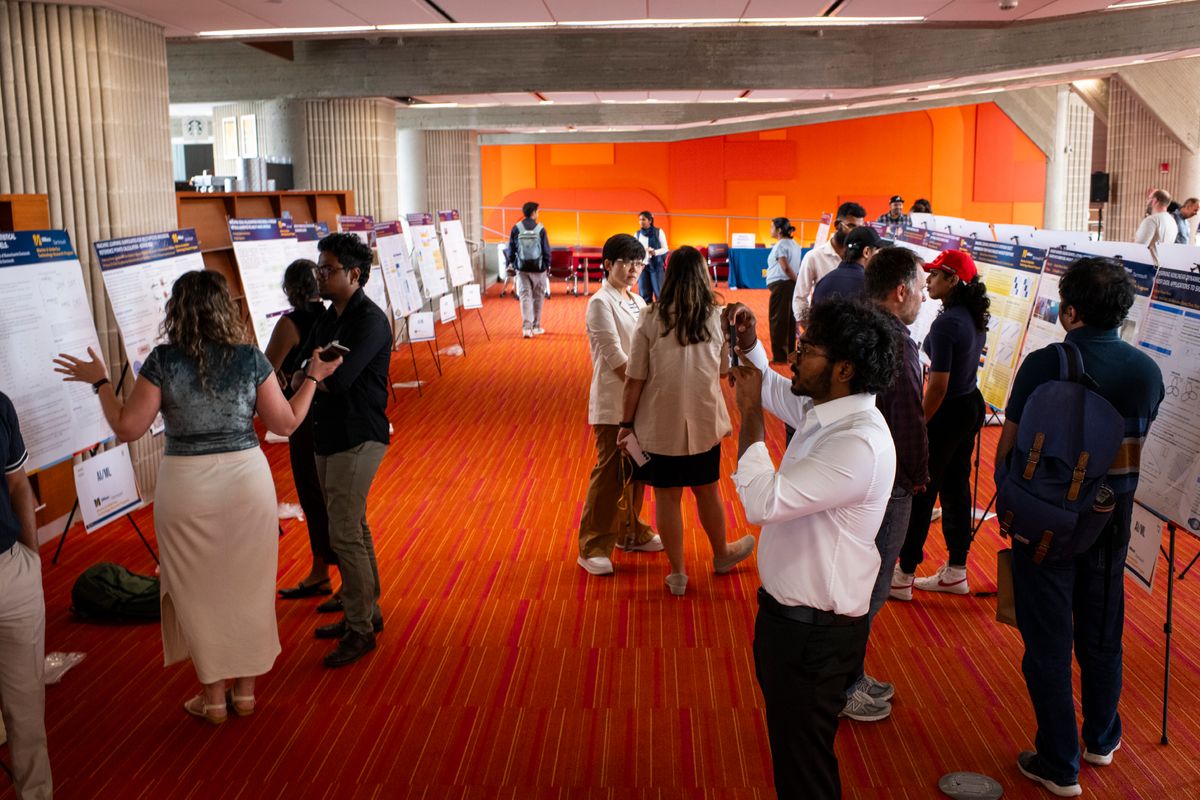 Research posters on display at the MUST technical review 2026