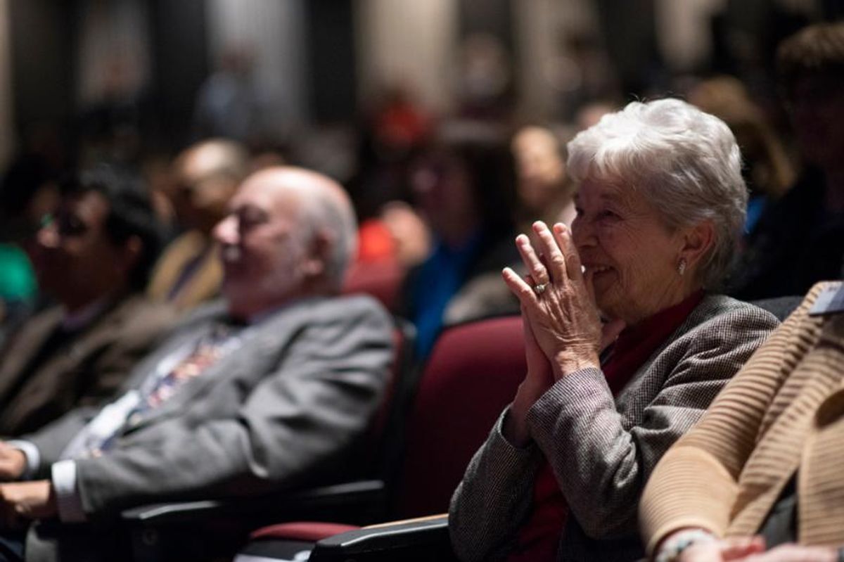 Photo of Sheila Tingle in audience during Scott's presentation at UMass Dartmouth