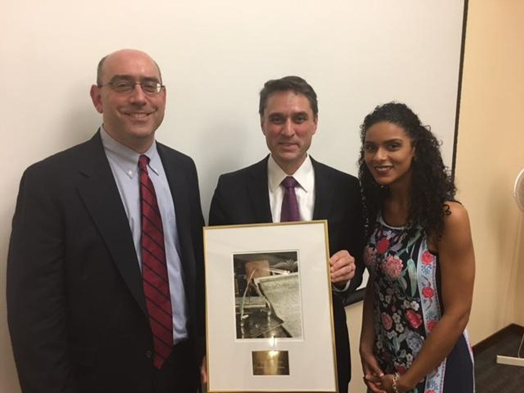 Dean Eric Mitnick accepting the Massachusetts Bar Association Public Service Award on behalf of UMass Law.