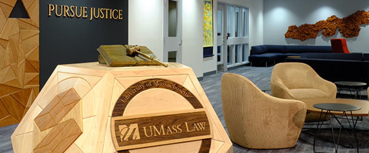 Plato sculpture in UMass Law lobby