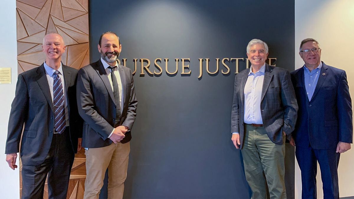 Chancellor Mark Fuller, Dean Sam Panarella, Amb. Robert Sherman, and