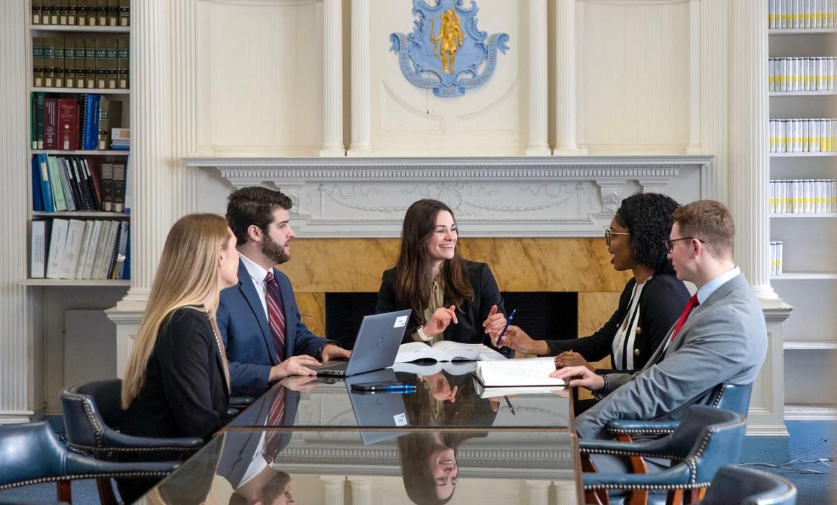 Five UMass Law students pictured in the Bristol County Superior Court