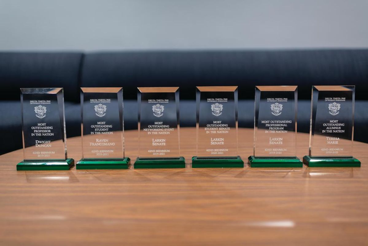 Photo of six glass awards