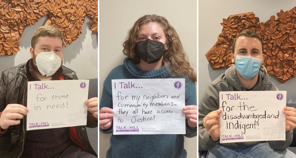 Collage of 3 students holding signs