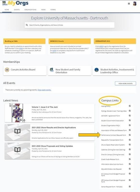 My Orgs - You must fill out a form to request a contract
