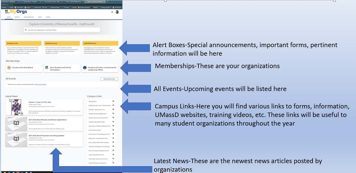 MyOrgs homepage diagram