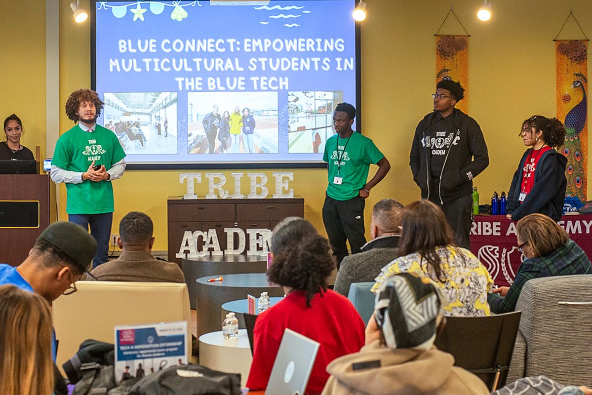 Students presenting at the Tribe Academy Blue Tech Externship 2024