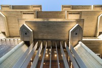 View from underneath the Claire T. Carney Library cantilevers