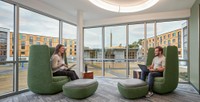 Students studying in one of the lounges in Balsam Hall