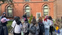 Lara Henderson in downtown New Bedford with students