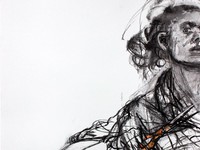 Cut Off, 2015, charcoal and watercolor on paper, 39” x 29”