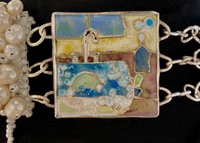 Dirty Dishes (detail), 2021, cloisonne enamel,sterling silver, freshwater and man made pearls, mixed materials