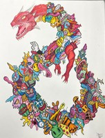 Dean's Choice: Ryan Shears, Doodle Dragon, 2020, marker, color pencil, and ink