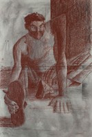 Self-Portrait, Foot Outstretched, 2021, conté on paper, 36 x 24 in