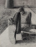 Windmill, 2021, conté and graphite on paper, 24 x 18 in