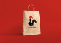 Arrudas Restaurant Takeout Bags, 2022, hand painted logo on recyclable bags