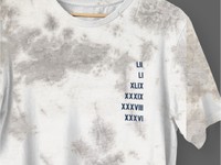 Roman Numerals, 2022, New England Football front t-shirt closeup of Superbowl victories, 2.5 x 5 in
