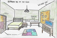 Bedroom One Point Perspective Sketch, 2022, a conceptual sketch used to show ideas for room layouts