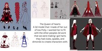 Queen of Hearts, 2021, digital, 3D modeling class working with characters that had to fit a theme of three other people. Group chose card suits.