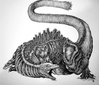 Shin Godzilla 2nd Form Illustration, 2021, fourteen inch wide ink drawing I made of the 2nd form of shin godzilla.