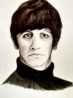 Ringo Starr Portrait, 2020, pencil and charcoal drawing of the beatles drummer, ringo.