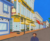 Newport, Rhode Island, 2022, a digital illustration of the town i grew up in, influenced by herge who is the creator of tintin.