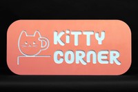 Kitty Corner Sign, 2023, carved out of medium density fiberboard using a CNC router with the help of Star Store woodshop technician Shingo Furukawa, 36 x 18 in.