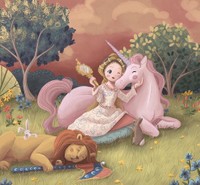 Lady and the Unicorn, 2022, DTIYS for the medieval rug of the same name, 9.5 x 9 in.