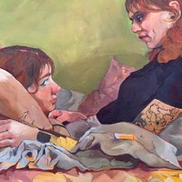 Bedscape, 2023, oil on canvas, 36 x 48 in.