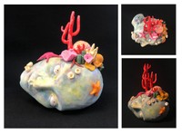 HONORABLE MENTION - Isadora Brandao (senior), My Decapitated Head, 2023, sculpture, acrylic paint, shells | Barnstable High School (Barnstable, MA), Teacher: Matt Kemp