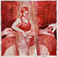 HONORABLE MENTION - Nika Grusby (senior), Excess, 2023, Mixed Media: gouache, marker, colored pencil | Newton North High School (Newton, MA), Teacher: Shannon Slattery