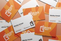 Blockout Threads Business Cards, mockup of the business cards, 3.5 x 2 in.