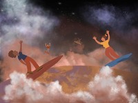 MARS, 2024, surfing dust storms, 12 x 9 in.