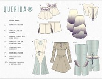 Querida, 2025, technical designs arranged in a merch board.